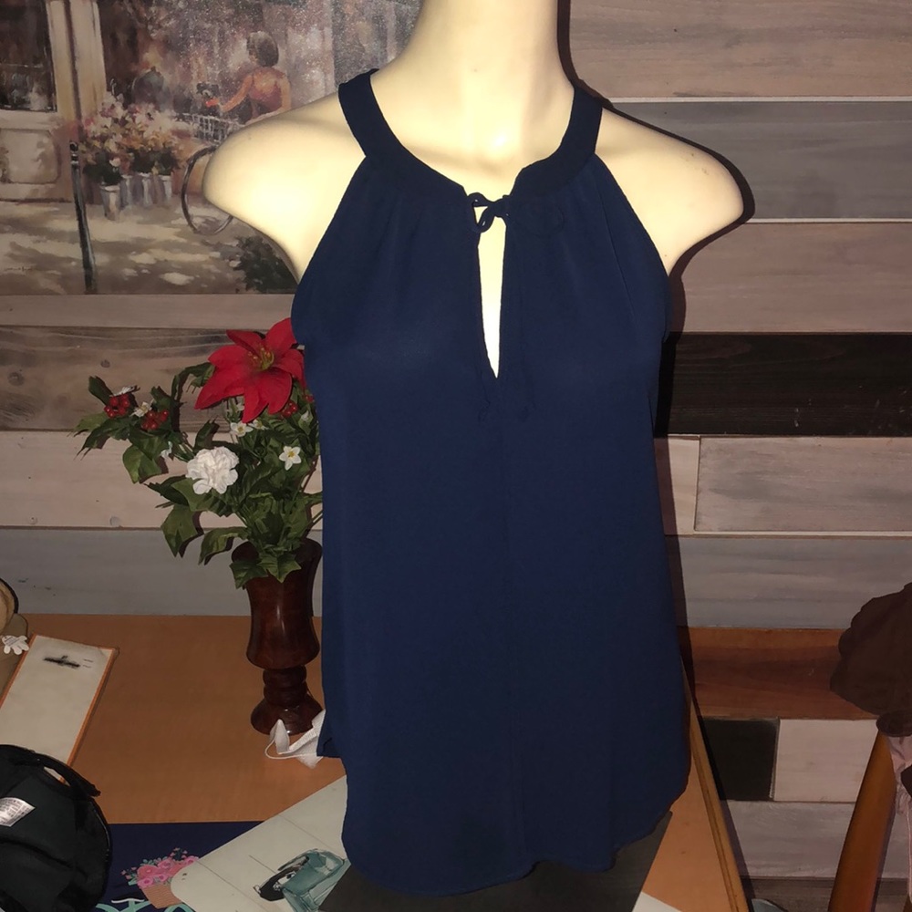 Semi Sheer Blue Sleeveless Top - small size